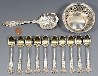 10 Tiffany Demitasse Spoons, Holly, plus 2 pcs