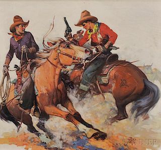 Domingo F. Periconi (American, 1883-1940)      Cowboy Confrontation on the Range