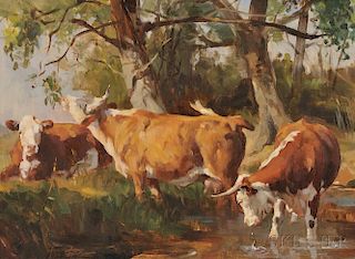 Andre Pater (Polish/American, b. 1953)      Cows Watering