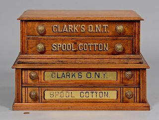 Two Clark's Advertising Spool Cabinets