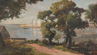 Frank Knox Morton Rehn (American, 1848-1914)      Harbor View with Schooner