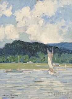 Walter Farndon (American, 1876-1964)      Coastal Scene with Sailboats