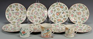 8 Famille Rose Butterfly Plates & 3 Mugs