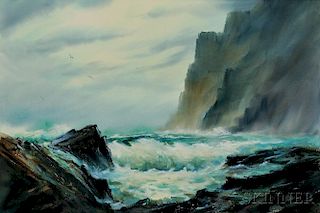 James A. Camlin (American, 1918-1982)      Crashing Surf / A Bar Harbor, Maine Landscape
