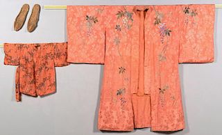 2 Japanese Silk Kimonos & Pr. Slippers