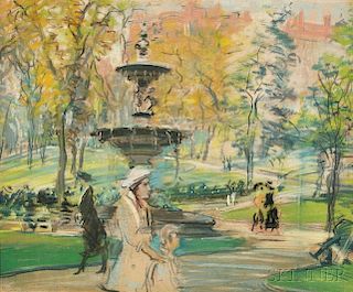 Arthur Clifton Goodwin (American, 1866-1929)      Fountain Below the State House, Boston Common
