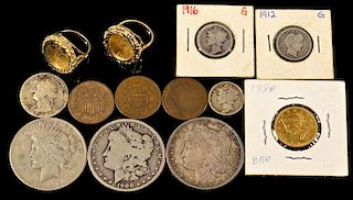 Group of 13 coins includ. gold