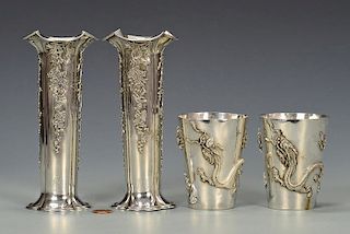 Chinese Export Silver Vases, Cups
