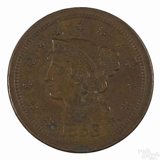 Large cent, 1853, AU.