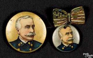 Two Admiral Dewey pinbacks, 1 1/4'' dia., and 7/8'' dia.