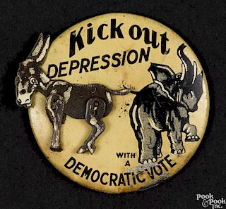 Kick Out Depression Democratic Vote animated political pin, 2 1/4'' dia.