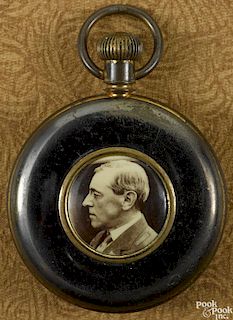 Woodrow Wilson portrait Universal pocket watch, 2'' dia.