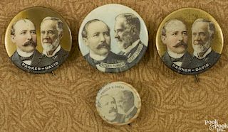 Four Alton Parker & Henry Davis political buttons, largest - 1 1/4'' dia.
