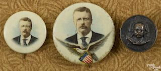 Three Theodore Roosevelt political buttons, 1 1/8'' dia., 7/8'' dia. and 3/4'' dia.