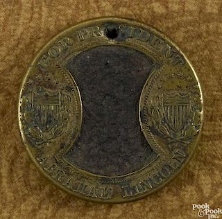 Abraham Lincoln & Andrew Johnson ferrotype political pin, 1'' dia.