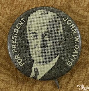 John W. Davis presidential political pinback, 7/8'' dia.