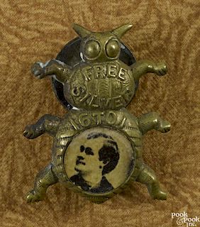William Jennings Bryan, political bug button, inscribed Free Silver 16 to 1, 1 1/8'' h.