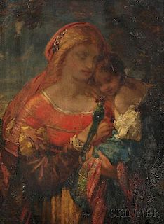 Attributed to William Perkins Babcock (American, 1826-1899)      Mother and Child Holding a Parrot