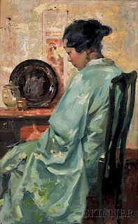 William Frederick Foster (American, 1883-1953)      Portrait of a Seated Woman in a Silk Robe