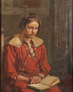 Charles Herbert Woodbury (American, 1864-1940)      Portrait of a Young Woman Reading, Possibly Isabel Weld Perkins