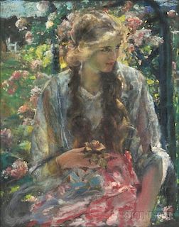 Walter Otto Beck (American, 1864-1954)      Girl in a Garden