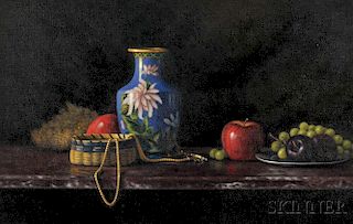 Robert Scott Jackson (American, b. 1946)      Still Life with Cloisonne Vase and Fruit