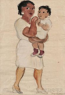 Diego Rivera (Mexican, 1886-1957)      Portrait of a Woman Holding a Child, Possibly The Mexican Mart