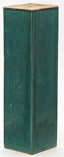 A Monochrome Green Glazed Stoneware Pillow Width 15 1/4 inches.