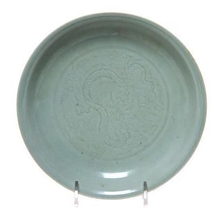 * A Celadon Glazed Porcelain Footed Dish Diameter 7 1/8 inches.