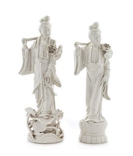 Two Blanc-de-Chine Porcelain Figures of Meiren Height of taller 13 1/2 inches.