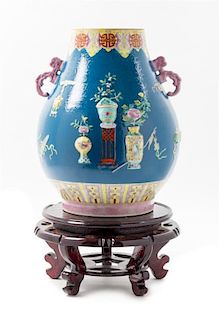 A Famille Rose Porcelain Vase, Zun Height 15 1/2 inches.