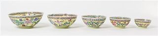 A Set of Five Famille Rose Enameled Eggshell Bowls Diameter of largest 6 1/2 inches.