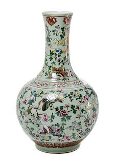 * A Famille Rose Porcelain Vase Height 14 3/4 inches.