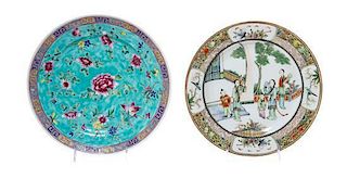 * Two Famille Rose Porcelain Plates Diameter of largest 10 1/4 inches.