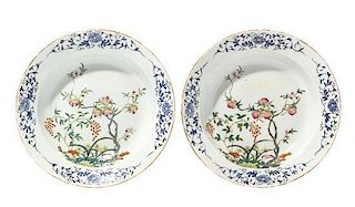 * A Pair of Famille Rose Porcelain Shallow Bowls Diameter of each 9 1/2 inches.