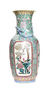 A Famille Rose Porcelain Vase Height 17 3/8 inches.