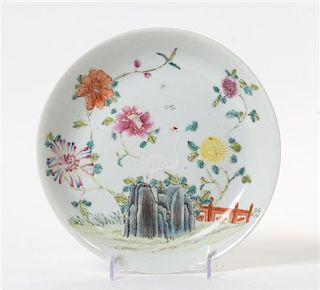 A Famille Rose Porcelain Shallow Dish Diameter 9 3/8 inches.