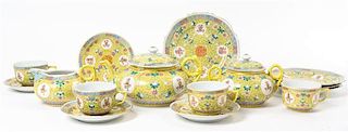 A Famille Jaune Porcelain Tea Service Width of widest 8 5/8 inches.