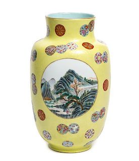 A Famille Jaune Porcelain "Lantern" Vase Height 10 3/4 inches.
