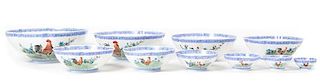 A Set of Ten Polychrome Enamel Eggshell Bowls Diameter of largest 9 7/8 inches.