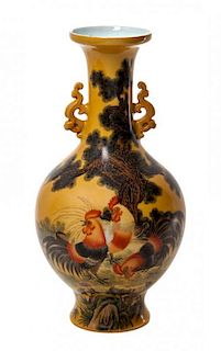 * A Polychrome Enameled Porcelain Vase Height 15 1/2 inches.