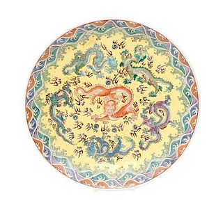 A Polychrome Enameled Porcelain Charger Diameter 18 inches.
