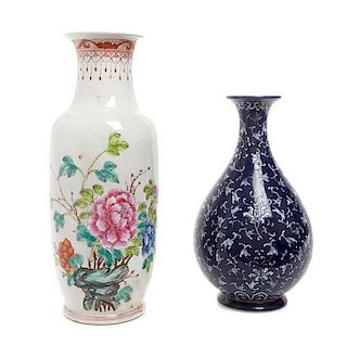* Two Chinese Porcelain Vases Height of taller 13 3/8 inches.