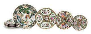 A Group of Eight Chinese Porcelain Circular Dishes Diameter of largest 9 5/8 inches.