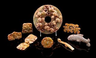 * A Group of Nine Archaistic Jade Articles Diameter of first 7 inches.