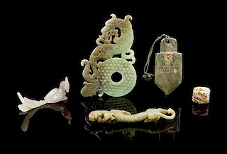 * A Group of Five Jade Carvings Length of longest 5 1/2 inches.