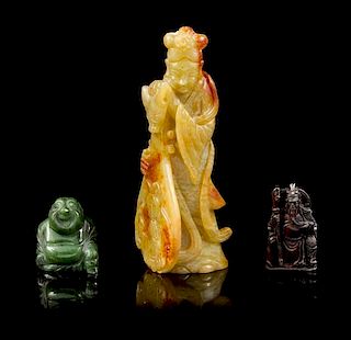 * A Group of Three Jade Carvings Height of tallest 6 5/8 inches.