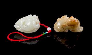 Two Carved Jade Toggles Length of longer 2 inches.