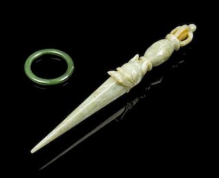 * Two Jade Articles Length of dagger 10 inches.