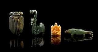 * A Group of Four Carved Jade Articles Length of longest 4 1/4 inches.